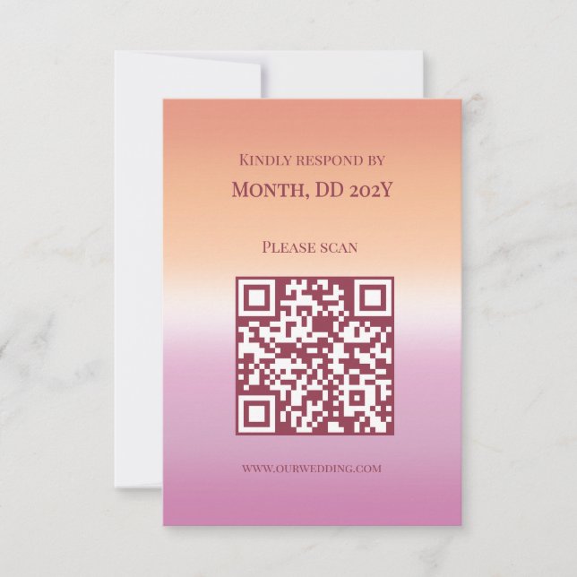 Lesbian Wedding Pride Flag Gradient QR Code RSVP Karte (Vorderseite)