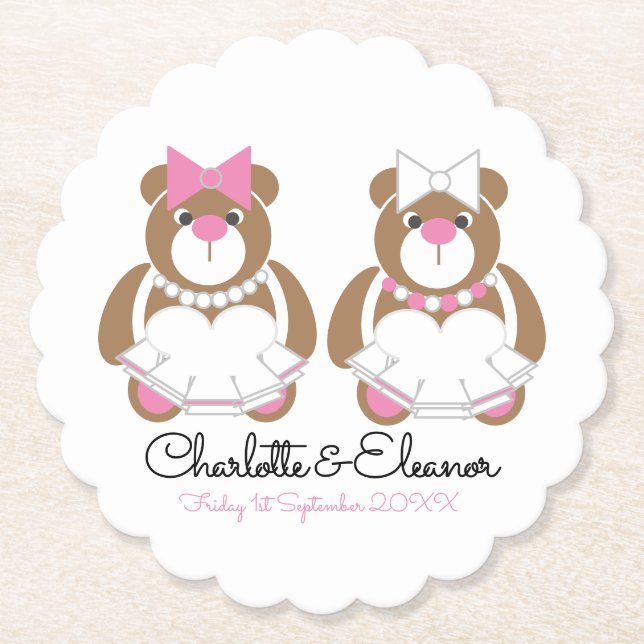Lesbian Wedding Teddy Bar Brides Untersetzer (Vorderseite)