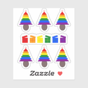 Lesbians Rainbow Weihnachtsbaum und Geschenke Aufkleber