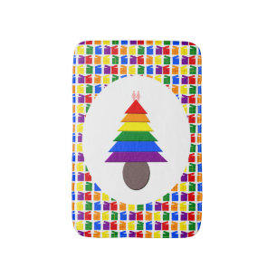 Lesbians Rainbow Weihnachtsbaum und Geschenke Badematte