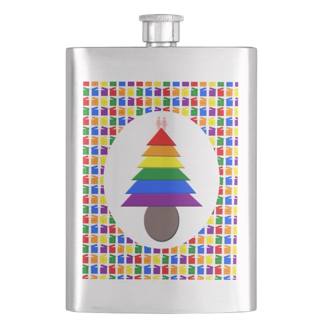 Lesbians Rainbow Weihnachtsbaum und Geschenke Flachmann (Vorderseite)