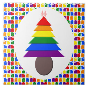 Lesbians Rainbow Weihnachtsbaum und Geschenke Fliese