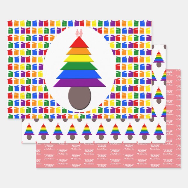 Lesbians Rainbow Weihnachtsbaum und Geschenke Geschenkpapier Set (Set)