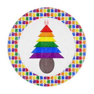 Lesbians Rainbow Weihnachtsbaum und Geschenke Schneidebrett