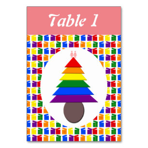 Lesbians Rainbow Weihnachtsbaum und Geschenke Tischnummer