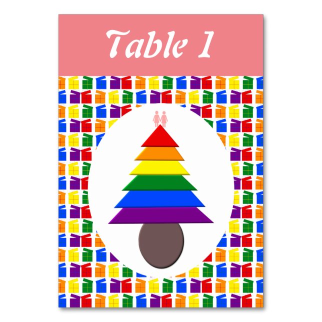 Lesbians Rainbow Weihnachtsbaum und Geschenke Tischnummer (Vorderseite)
