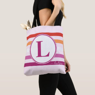 Lesbisch (5-Streifen) Streifen Monogramm Name Pink Tasche