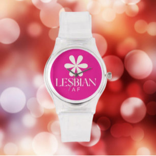 Lesbisch AF Weiße Blumen-Uhr Armbanduhr