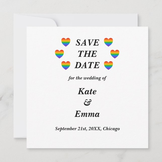 Lesbisch Gay LGBTQ Rainbow Heart Wedding Save The Date (Vorderseite)