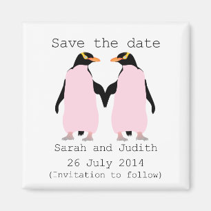 Lesbisch, Pinguine, die Save the Date Hände halten Magnet
