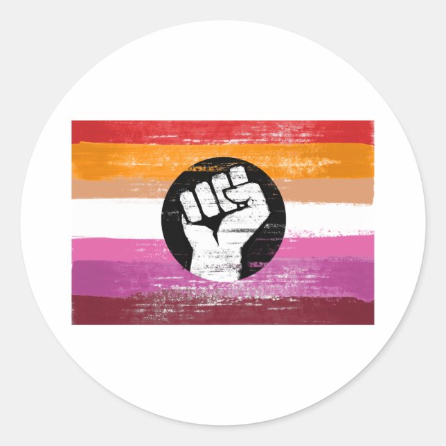 Lesbische bemalte Protestflagge Runder Aufkleber (Vorderseite)