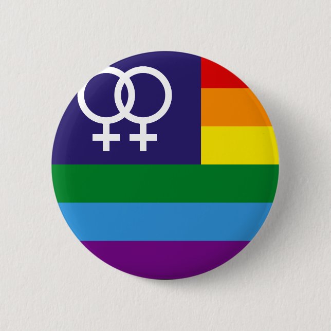 Lesbische Double Venus Regenbogen Stolz Button (Vorderseite)