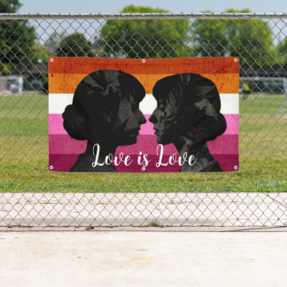 Lesbische Flagge mit zwei weiblichen Silhouetten Banner