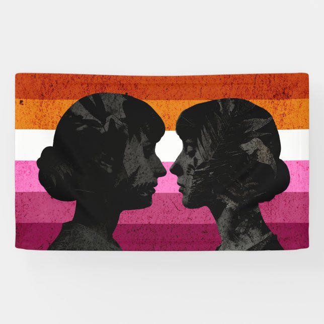 Lesbische Flagge mit zwei weiblichen Silhouetten Banner (Horizontal)