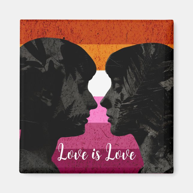 Lesbische Flagge mit zwei weiblichen Silhouetten Magnet (Vorne)