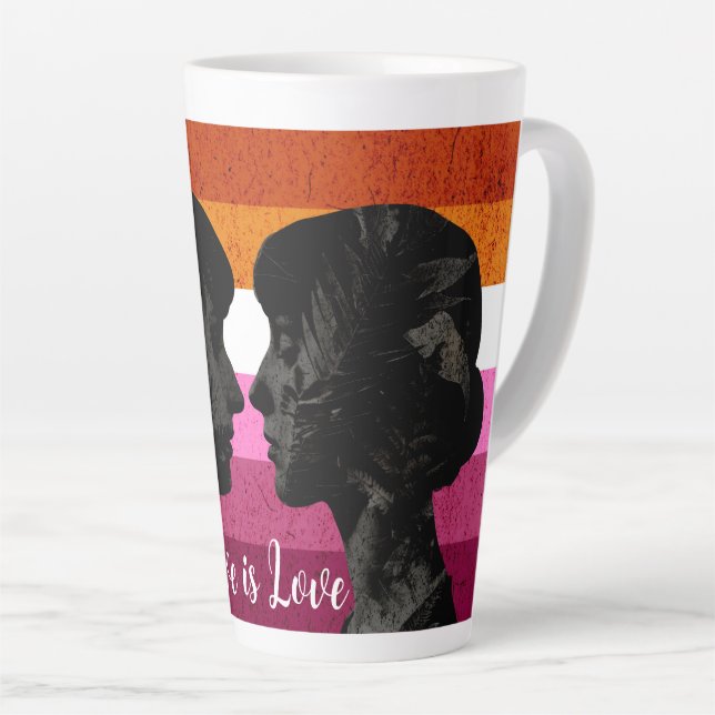 Lesbische Flagge mit zwei weiblichen Silhouetten Milchtasse (Rechte Ecke)