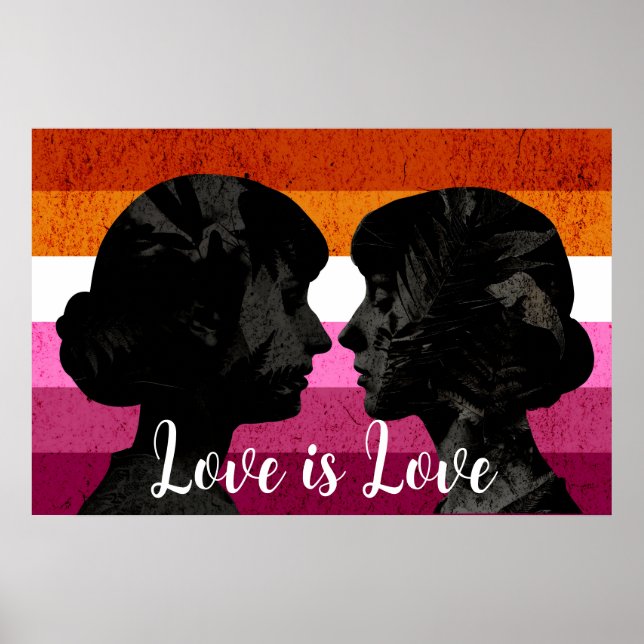 Lesbische Flagge mit zwei weiblichen Silhouetten Poster (Vorne)