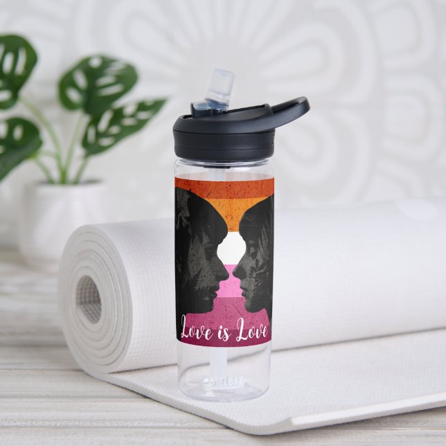 Lesbische Flagge mit zwei weiblichen Silhouetten Trinkflasche (Yoga)