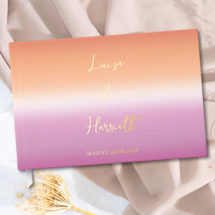 Lesbische Hochzeitsfoto Pride Gradient Gold Gästebuch
