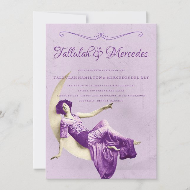 Lesbische Lila Vintage Wedding Einladung (Vorderseite)