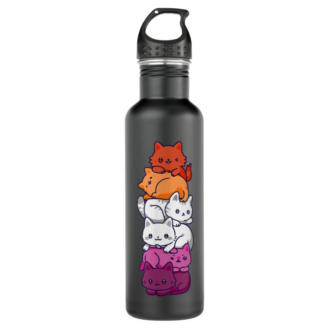 Lesbische Pride Cat LGBT Gay Flag Niedlich Hers an Edelstahlflasche (Vorderseite)