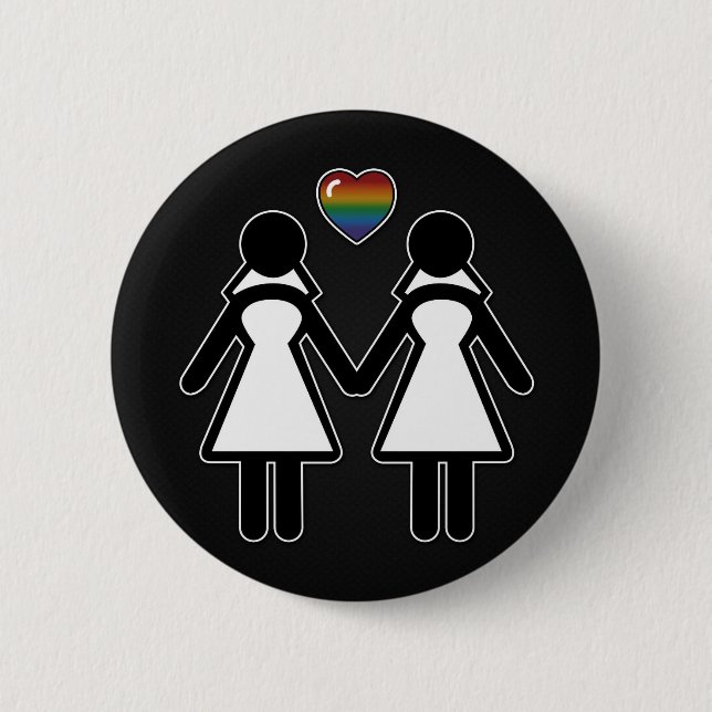 Lesbische Silhouette Brides mit Regenbogenherz Button (Vorderseite)