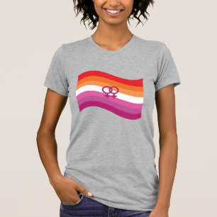 Lesbische Sonnenuntergangs-Liebes-Pride-Wellenflag T-Shirt