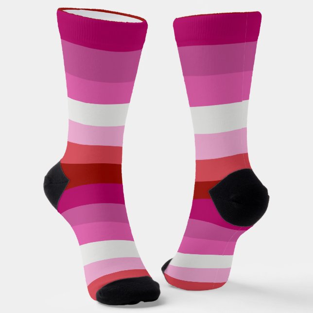 Lesbische Stolperflagge Rosa, Weiß, Rot Streifen Socken (Gewinkelt)