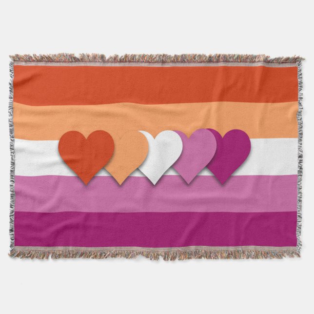 Lesbische Stolzflagge mit Herzen werfen Decke (Vorderseite)