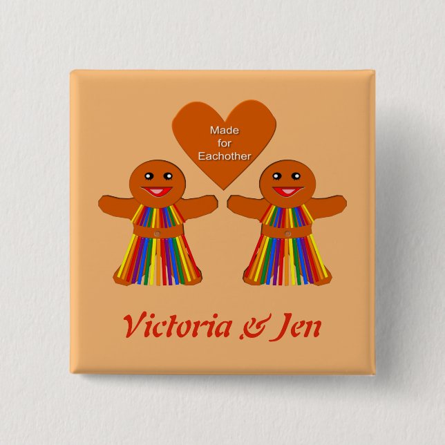 Lesbische Weihnachtsgingerbrot Ladys Couple Custom Button (Vorderseite)