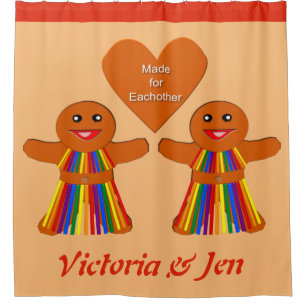Lesbische Weihnachtsgingerbrot Ladys Couple Custom Duschvorhang