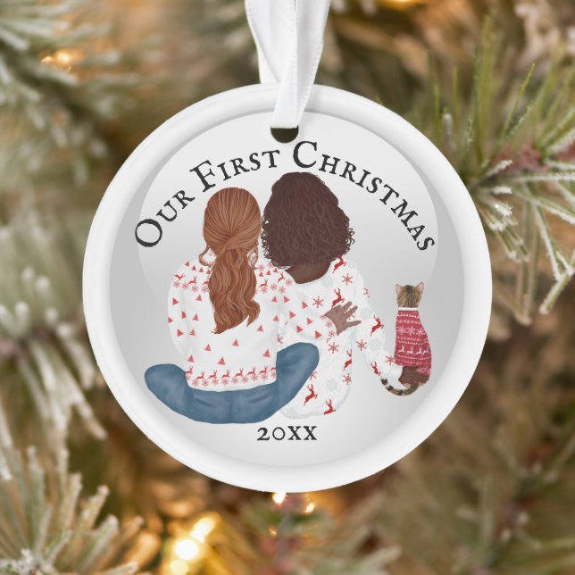 Lesbischer Afrikanischer Amerikaner und Katze - er Ornament (Baum)