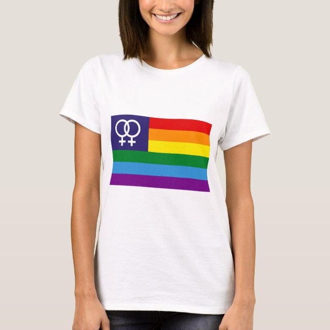 Lesbischer Doppel-Venus-Regenbogen-Pride T-Shirt (Vorderseite)