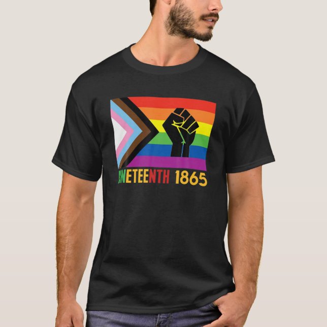 Lesbischer Juneteenth 1865 LGBT Gay Pride FLag Bla T-Shirt (Vorderseite)