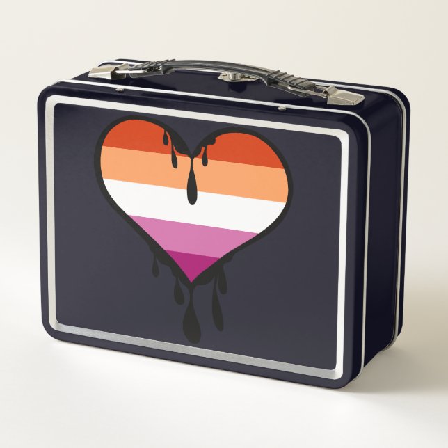 Lesbischer Pride Dripping Heart Metall Brotdose (Rückseite)