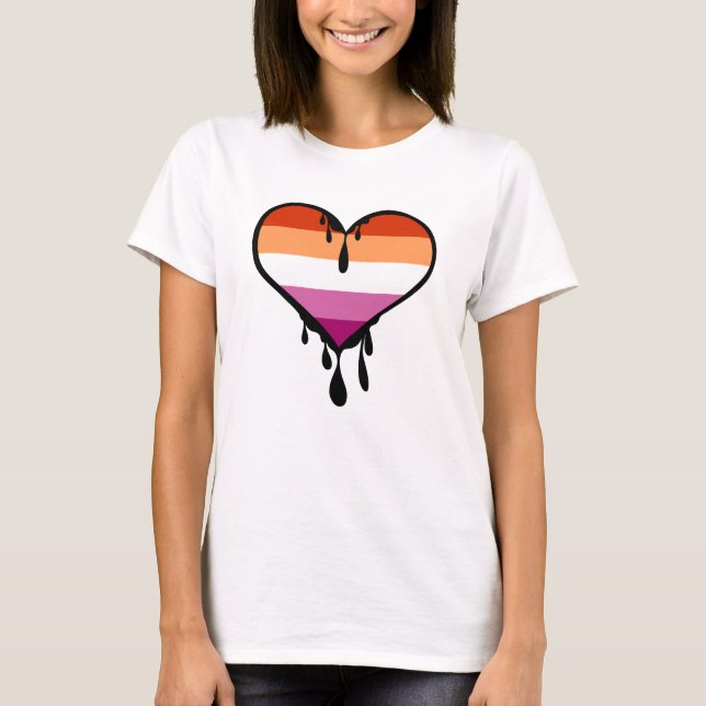 Lesbischer Pride Dripping Heart T-Shirt (Vorderseite)