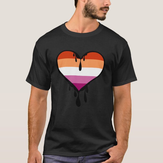 Lesbischer Pride Dripping Heart T-Shirt (Vorderseite)