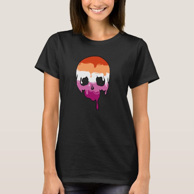Lesbischer Pride Dripping Skull T-Shirt (Vorderseite)