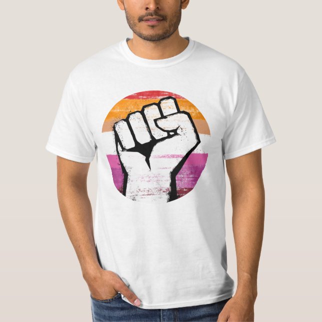 Lesbischer Pride Fist Circle Print T-Shirt (Vorderseite)