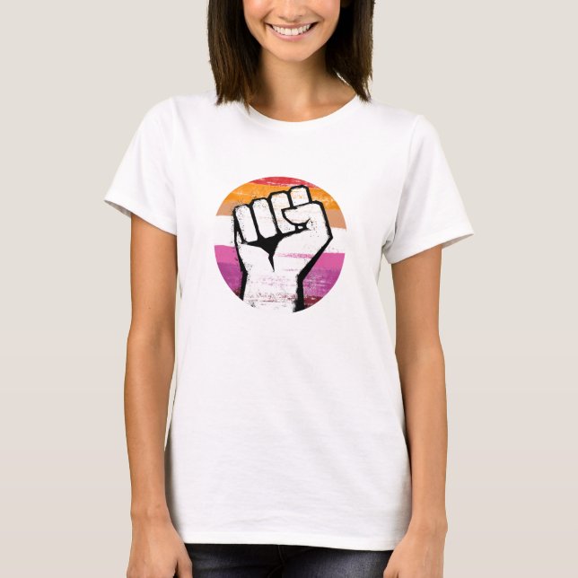 Lesbischer Pride Fist Circle Print T-Shirt (Vorderseite)