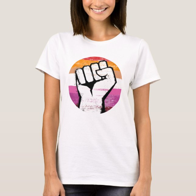 Lesbischer Pride Fist Circle Print T-Shirt (Vorderseite)