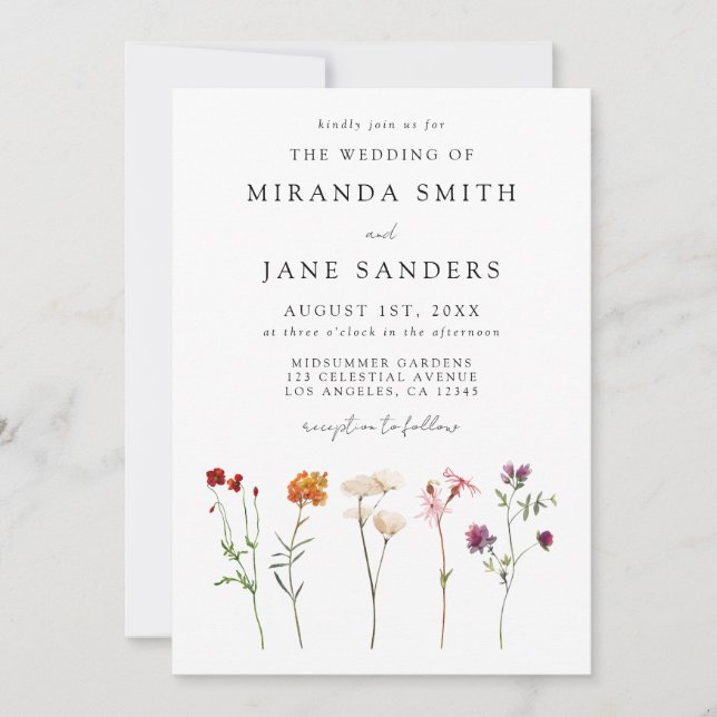 Lesbischer Pride Floral QR Code Hochzeit Einladung (Vorderseite)