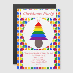 Lesbischer Regenbogen-Weihnachtsbaum und Geschenke Magneteinladung