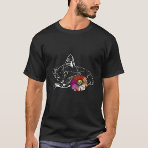 Lesbischer Stolz schwarze Katze mit Blume LGBTQ Kü T-Shirt
