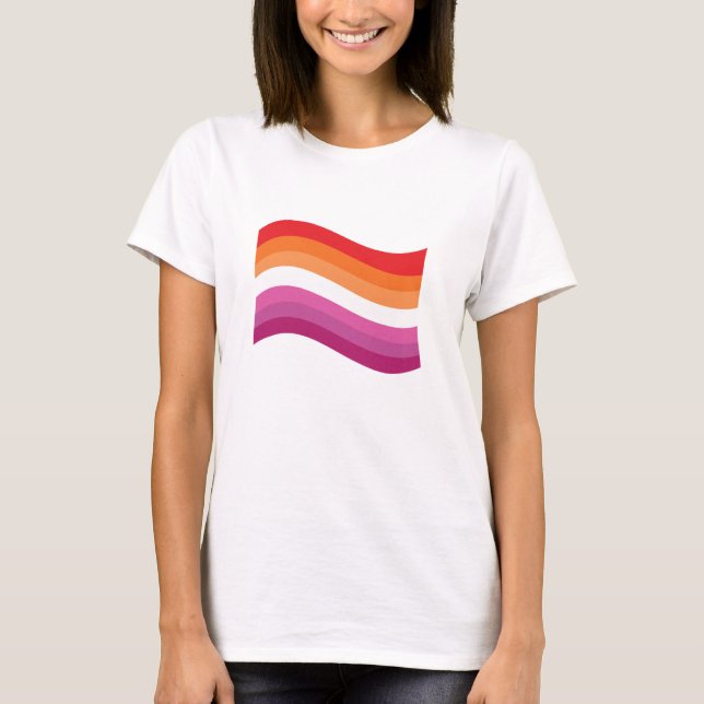 Lesbischer Sunset Pride Wavy Flag T-Shirt (Vorderseite)
