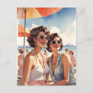 Lesbisches Paar auf einer Retro-Sappho-Strandparty Postkarte