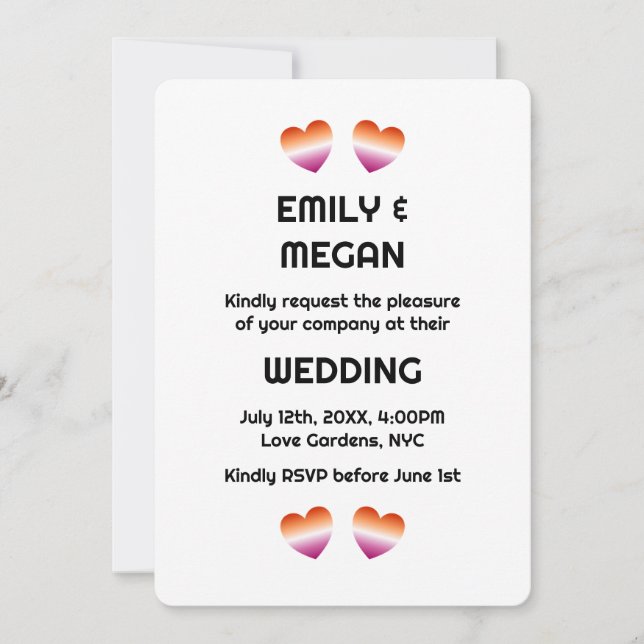 Lesbisches Paar minimalistische Hochzeit Einladung (Vorderseite)