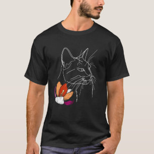 Lesbisches Pride-Katze mit floraler Linienkunst LG T-Shirt