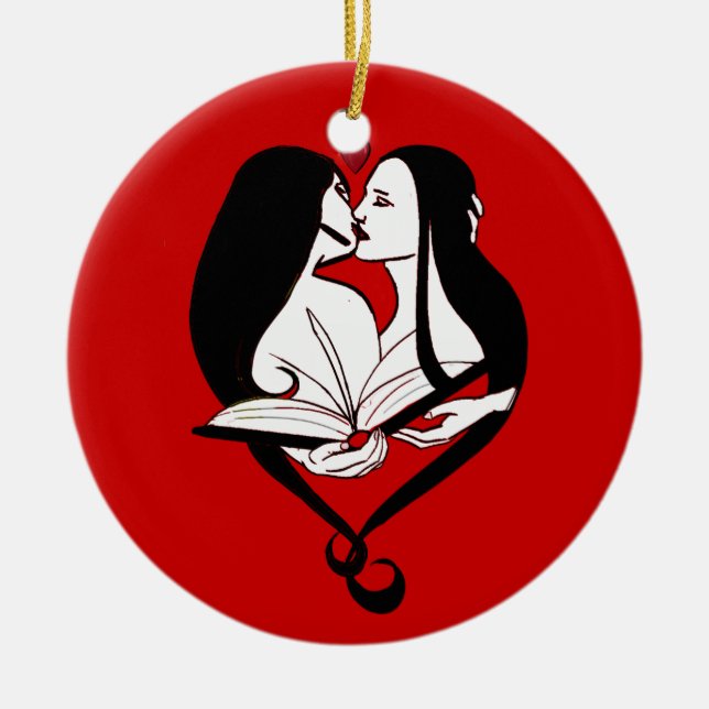 Lesbisches Romance Rotes u. weiß Keramikornament (Vorne)