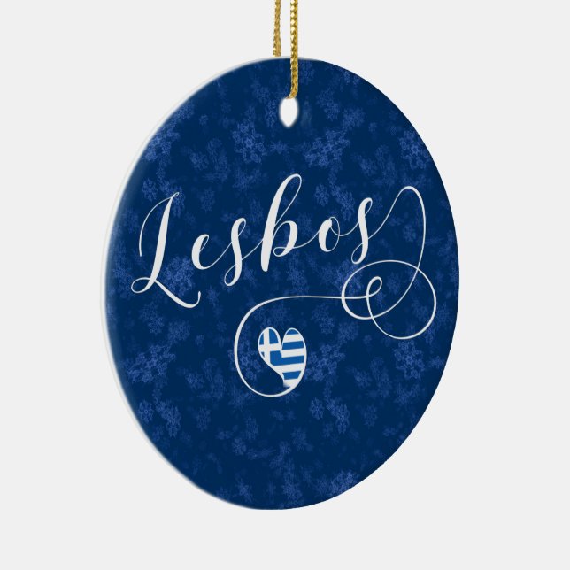 Lesbos, griechisches Herz in Flag, Griechenland Keramik Ornament (Rechts)